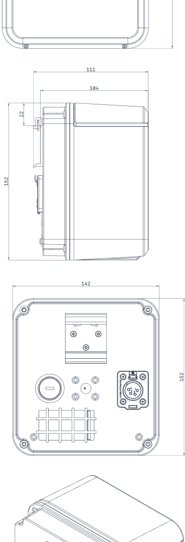Arpuro PM01V00LTE — technical drawings showing front, side, top and rear views with key dimensions in millimetres.